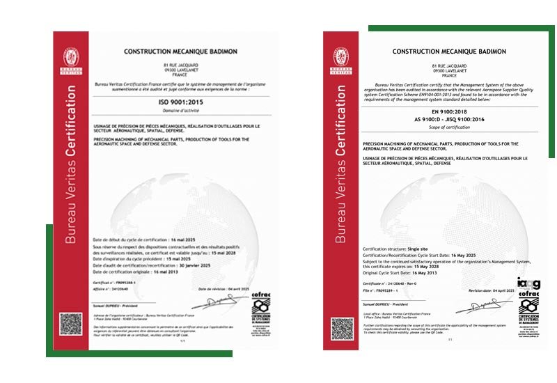 Certification Qualité EN 9100:2018 et ISO 9001:2015